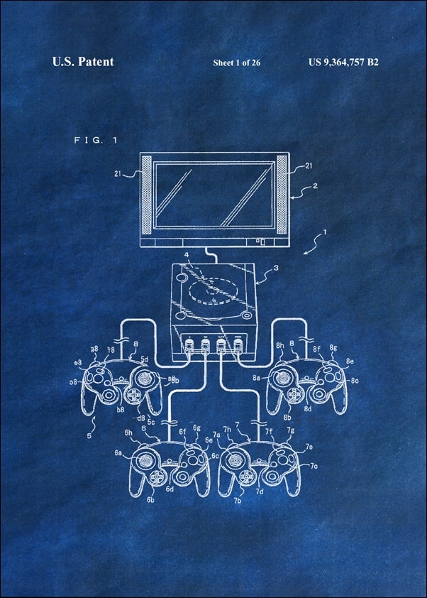 Image of Patent, Konsola Gamecube Niebieski - plakat Wymiar do wyboru: 21x29,7 cm