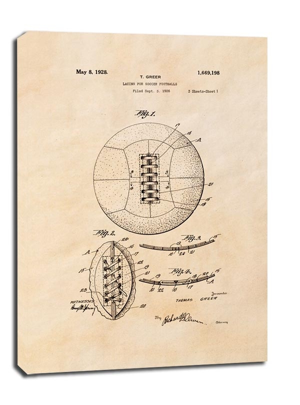 Image of Patent Retro Piłka Nożna projekt z 1926, sepia - obraz na płótnie Wymiar do wyboru: 30x40 cm