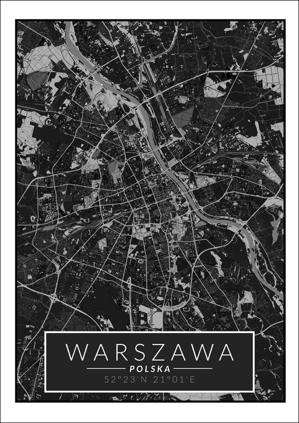 Image of Warszawa mapa dark - plakat Wymiar do wyboru: 50x70 cm