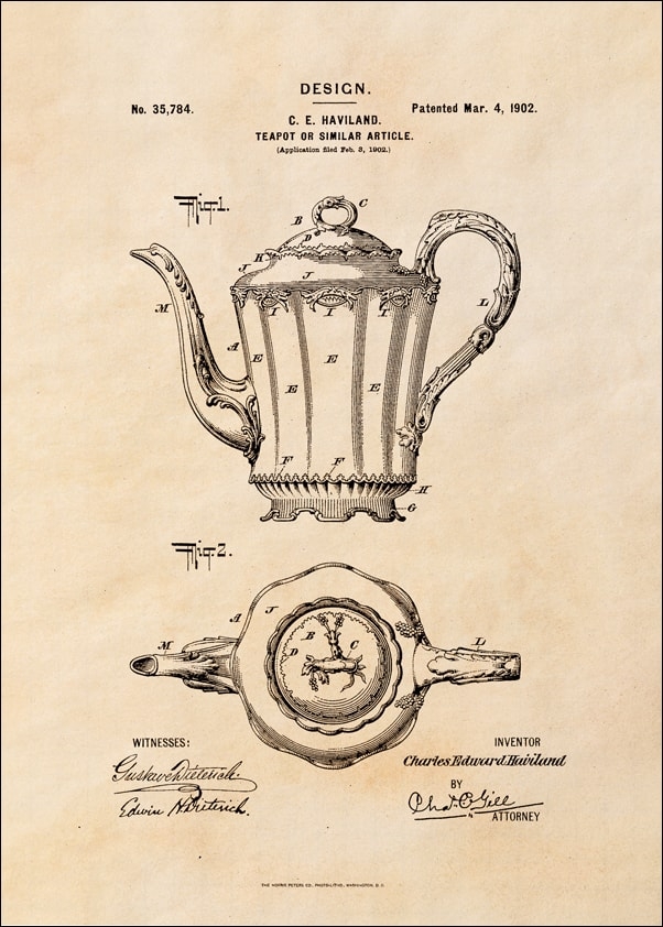 Image of Patent Haviland Dzbanek na herbatę Projekt z 1902, sepia - plakat Wymiar do wyboru: 40x50 cm