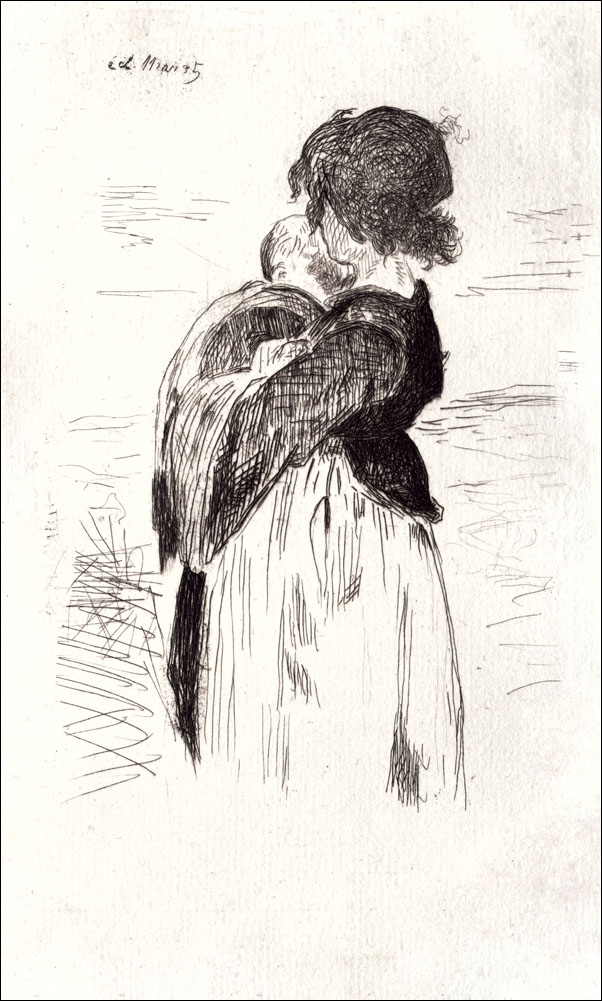 Image of Le petite fille tenant un bebe, Edouard Manet - plakat Wymiar do wyboru: 59,4x84,1 cm