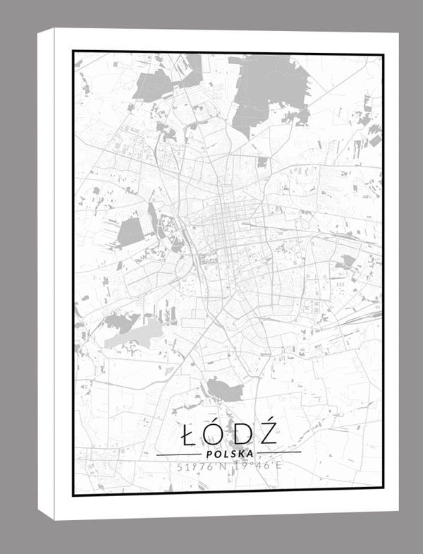 Image of Łódź mapa czarno biała - obraz na płótnie Wymiar do wyboru: 30x40 cm