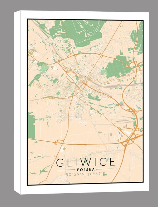 Image of Gliwice, Polska mapa kolorowa - obraz na płótnie Wymiar do wyboru: 30x40 cm