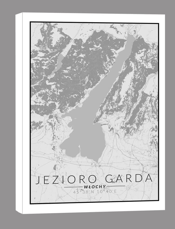 Image of Jezioro Garda, Włochy mapa czarno biała - obraz na płótnie Wymiar do wyboru: 20x30 cm