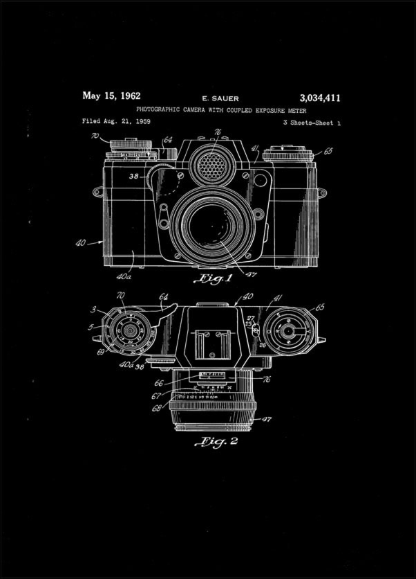 Patent Aparat Fotograficzny Projekt 1962 - retro plakat Wymiar do wyboru: 60x80 cm