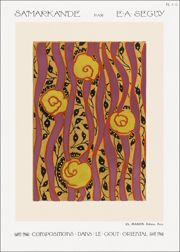 Image of Flower pattern Art Deco stencil print in oriental style.Original from our own 1914 edition of Samarkande, E. A. Séguy - plakat Wymiar do wyboru: 61x9