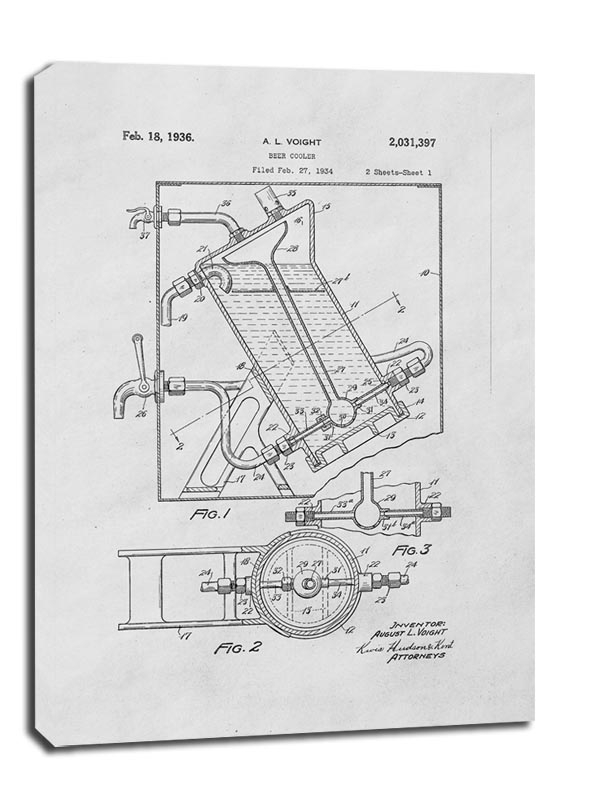 Image of Patent Ochładzacz do Piwa Projekt z 1936 - obraz na płótnie Wymiar do wyboru: 90x120 cm