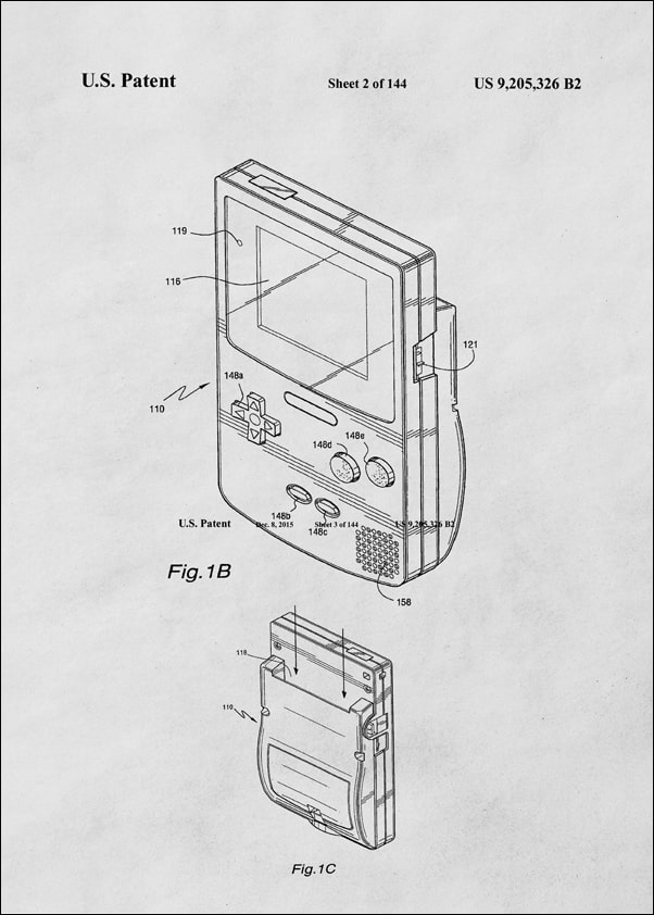 Image of Patent, Konsola Przenosna Gameboy Bialy - plakat Wymiar do wyboru: 20x30 cm