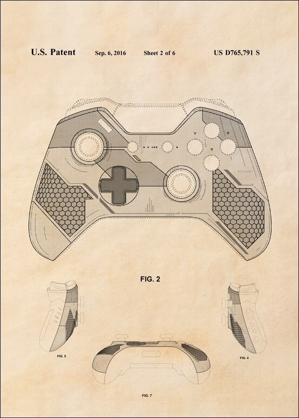 Image of Patent, Kontroler XBox sepia - plakat Wymiar do wyboru: 30x40 cm