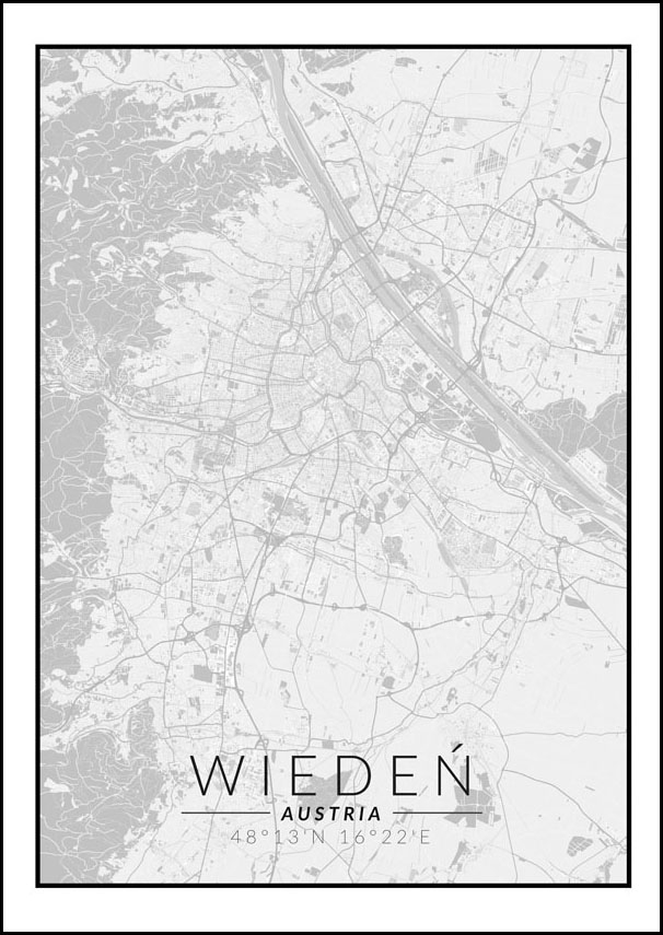 Image of Wiedeń mapa czarno biała - plakat Wymiar do wyboru: 40x50 cm