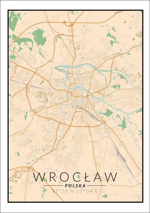Image of Wrocław mapa kolorowa - plakat Wymiar do wyboru: 61x91,5 cm