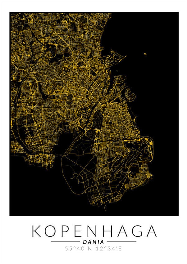 Image of Kopenhaga złota mapa - plakat Wymiar do wyboru: 50x70 cm