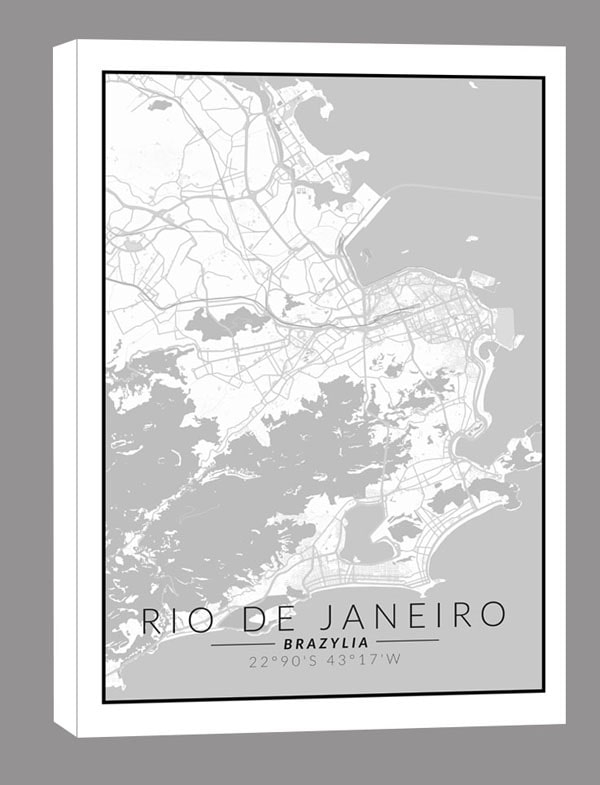 Image of Rio de Janeiro mapa czarno biała - obraz na płótnie Wymiar do wyboru: 20x30 cm