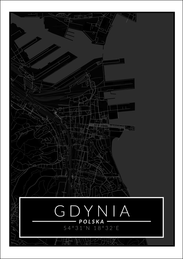 Image of Gdynia mapa dark - plakat Wymiar do wyboru: 50x70 cm