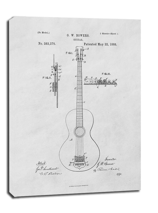 Image of Patent GW Bowers Gitara Projekt z 1888 - obraz na płótnie Wymiar do wyboru: 30x40 cm