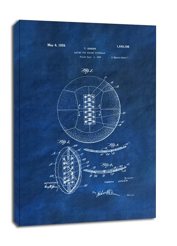 Image of Patent, Retro Piłka Nożna projekt z 1926 Niebieski - obraz na płótnie Wymiar do wyboru: 30x40 cm