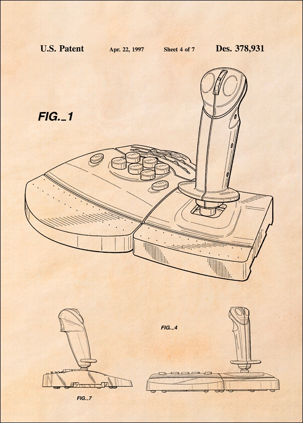 Image of Patent, Joystick Do gier 1997 sepia - plakat Wymiar do wyboru: 29,7x42 cm