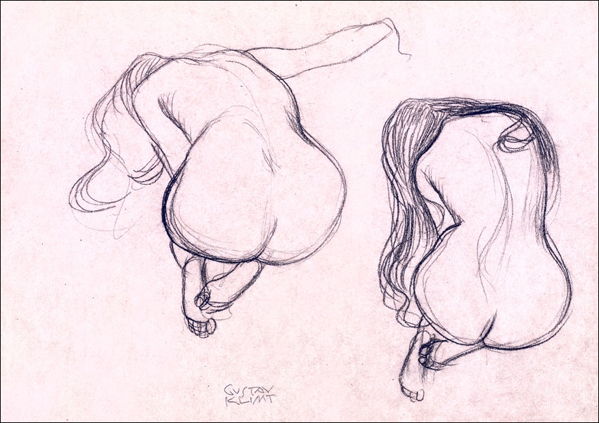 Image of Two Studies of a Seated Nude with Long Hair, Gustav Klimt - plakat Wymiar do wyboru: 100x70 cm