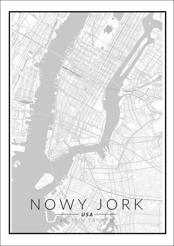 Image of Nowy Jork mapa czarno biała - plakat Wymiar do wyboru: 40x60 cm