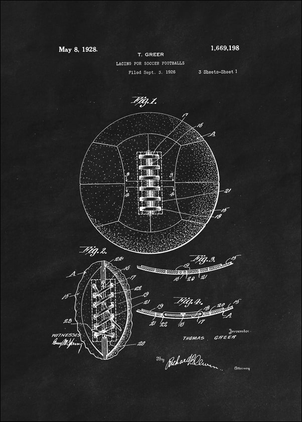 Image of Patent Retro Piłka Nożna projekt z 1926, black - plakat Wymiar do wyboru: 40x50 cm