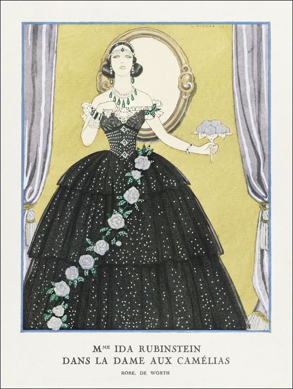 Image of Mme Ida Rubinstein dans la dame aux camélias / Robe, de Worth from Gazette du Bon Ton. Art- Modes & Frivolités No. 5, George Barbier - plakat Wymiar d