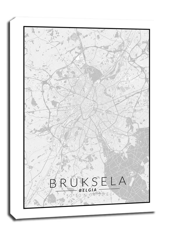 Image of Bruksela mapa czarno biała - obraz na płótnie Wymiar do wyboru: 20x30 cm