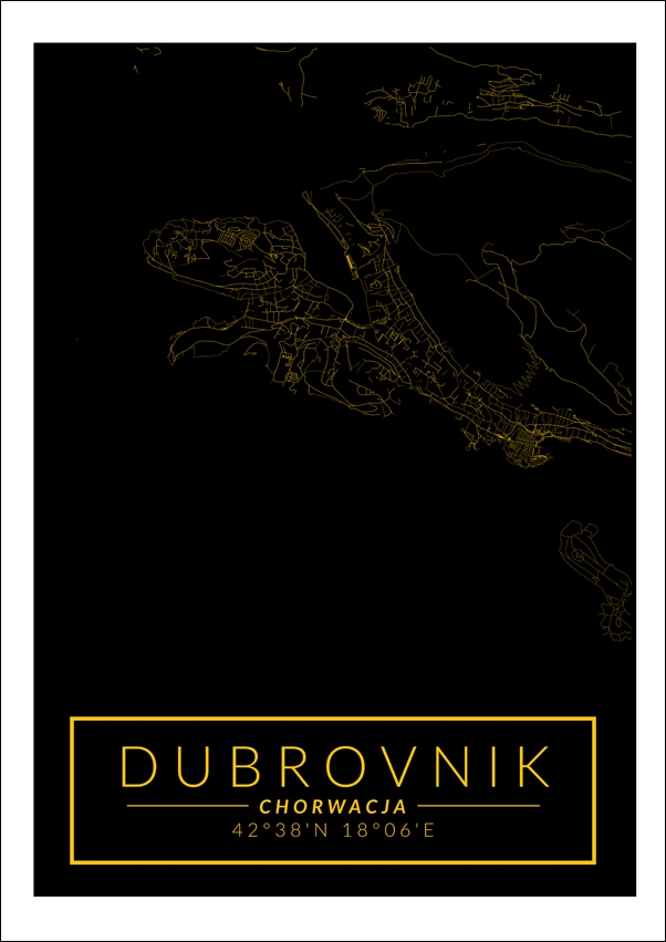 Image of Dubrovnik mapa złota - plakat Wymiar do wyboru: 30x40 cm