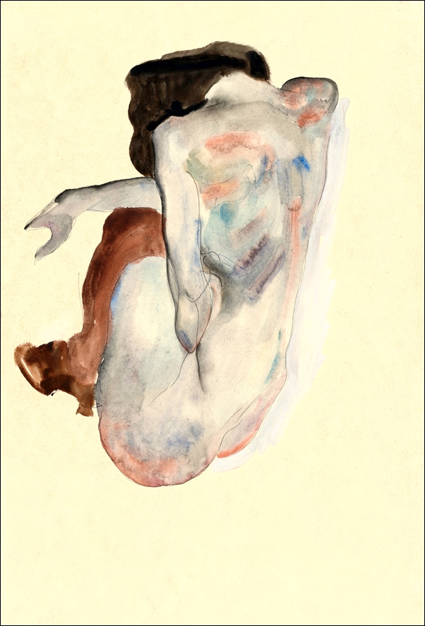 Image of Crouching Nude in Shoes and Black Stockings, Back View, Egon Schiele - plakat Wymiar do wyboru: 20x30 cm