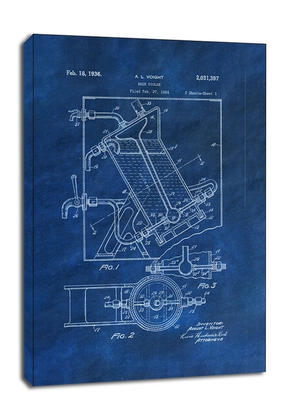 Image of Patent, Ochładzacz do Piwa Projekt z 1936 Niebieski - obraz na płótnie Wymiar do wyboru: 40x50 cm