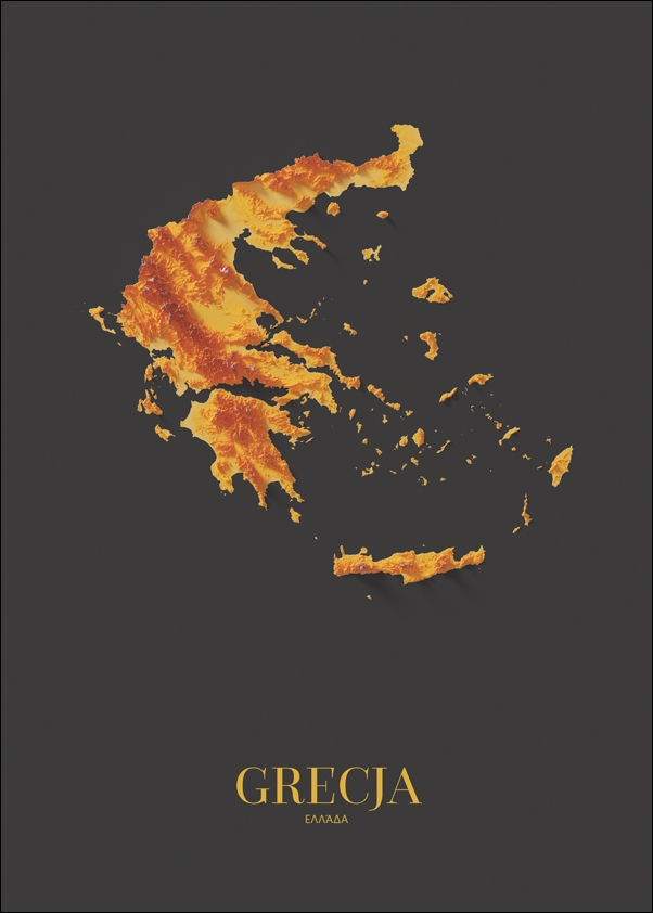Image of Grecja mapa złota - plakat Wymiar do wyboru: 40x50 cm