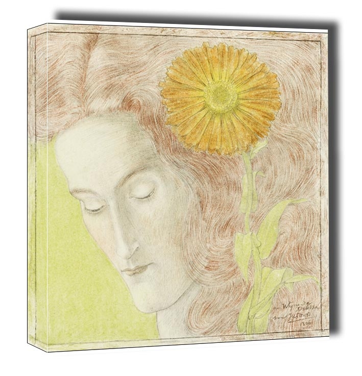 Image of Woman's Head with Red Hair and Chrysanthemum, Jan Toorop - obraz na płótnie Wymiar do wyboru: 50x50 cm