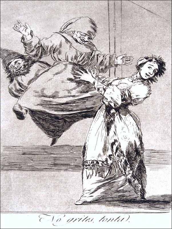 Image of Plate 74 from Los Caprichos- Dont scream, stupid (No grites, tonta), Francisco Goya - plakat Wymiar do wyboru: 20x30 cm