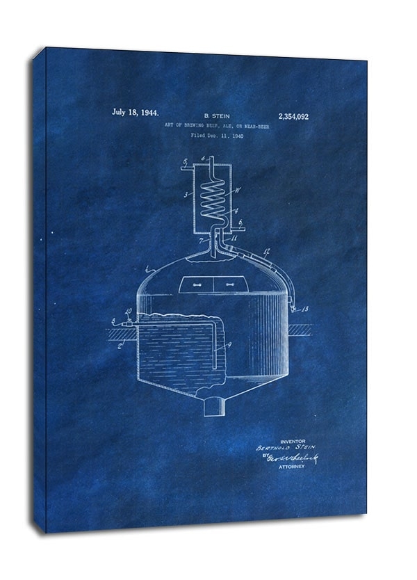Image of Patent, Sztuka Warzenia Piwa Projekt z 1944 Niebieski - obraz na płótnie Wymiar do wyboru: 30x40 cm