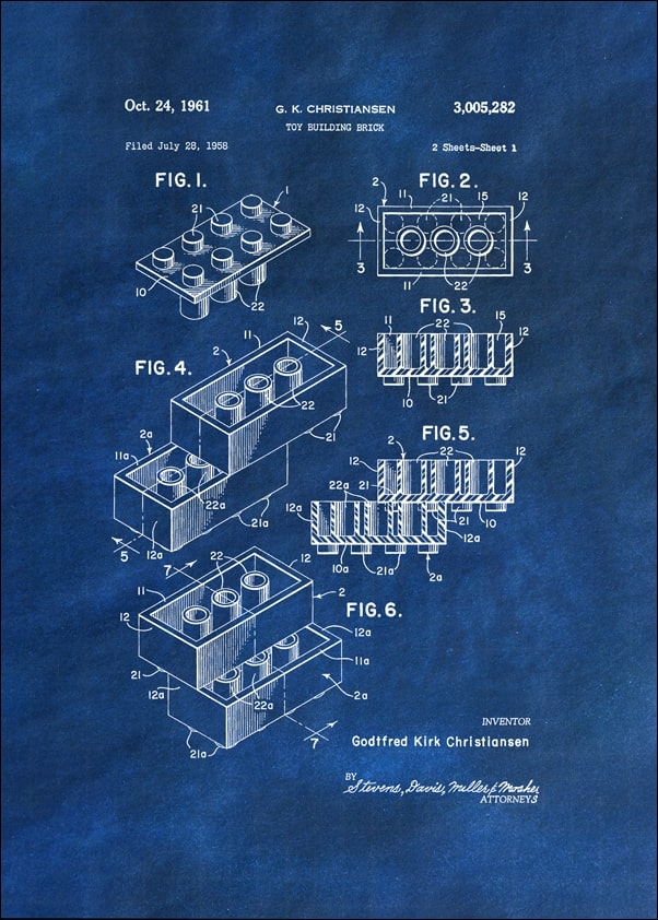 Image of Patent, Lego 1961 Niebieskie - plakat Wymiar do wyboru: 29,7x42 cm