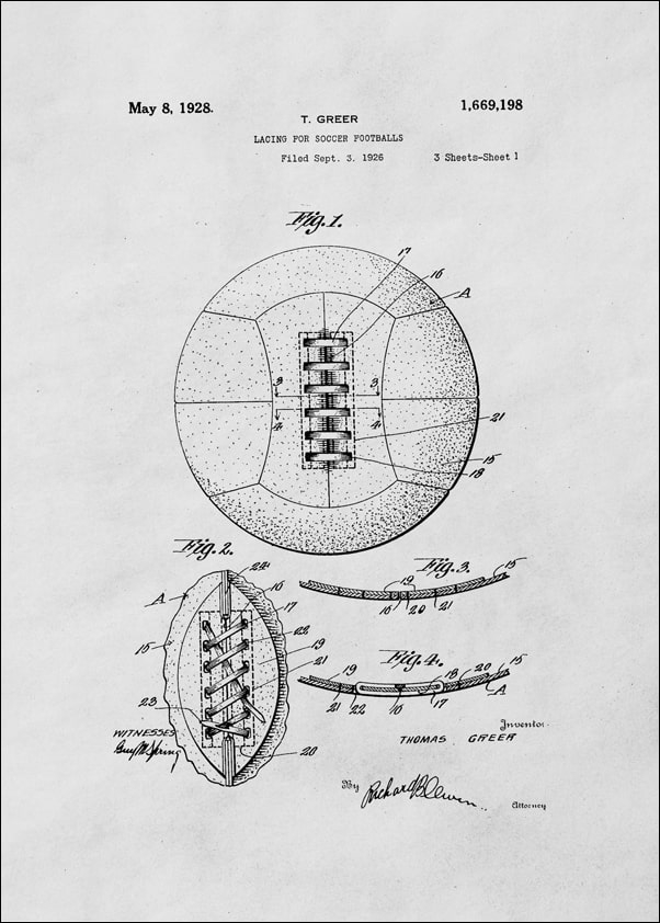 Image of Patent Retro Piłka Nożna projekt z 1926 - plakat Wymiar do wyboru: 29,7x42 cm