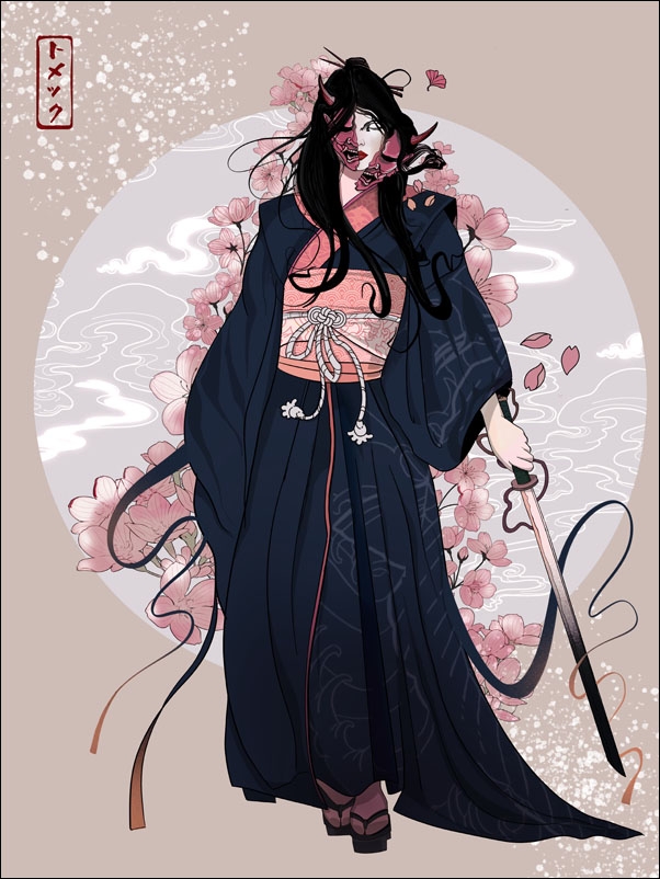 Image of Geisha, maska demona - plakat Wymiar do wyboru: 29,7x42 cm