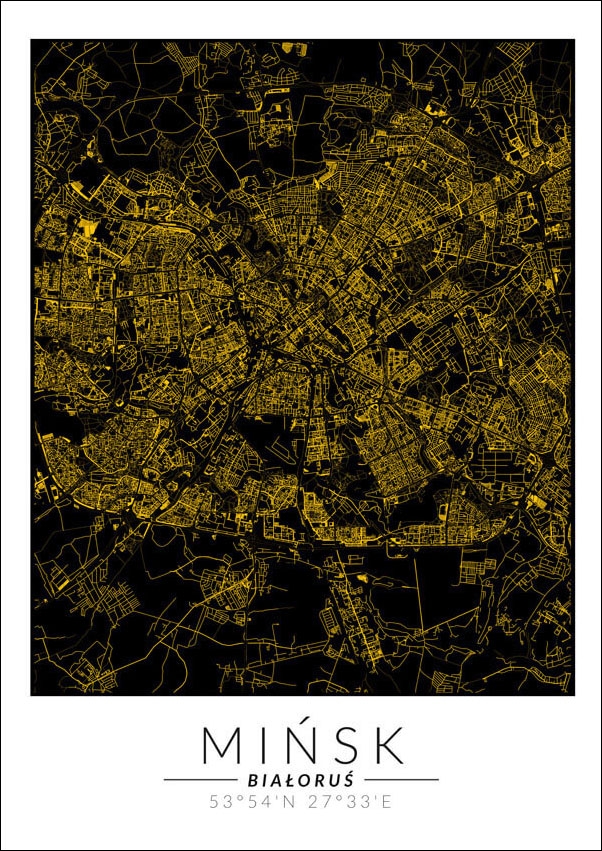 Image of Mińsk złota mapa - plakat Wymiar do wyboru: 40x60 cm