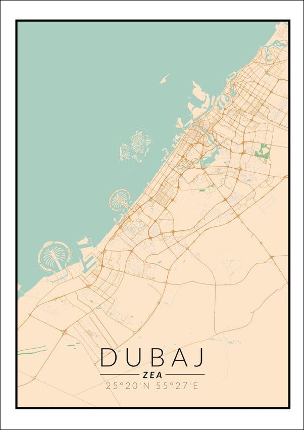 Image of Dubaj mapa kolorowa - plakat Wymiar do wyboru: 20x30 cm