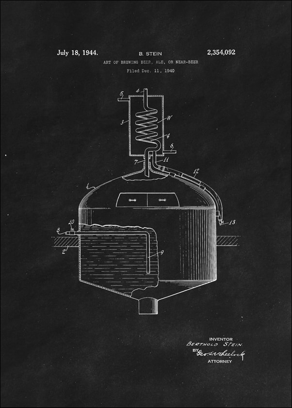 Image of Patent Sztuka Warzenia Piwa Projekt z 1944, black - plakat Wymiar do wyboru: 40x50 cm