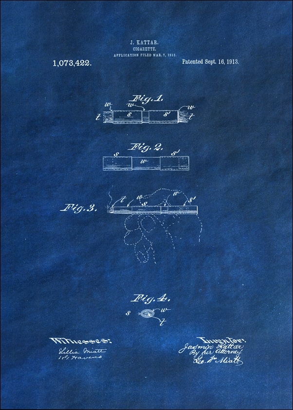 Image of Patent, Papieros Projekt z 1913 Niebieski - plakat Wymiar do wyboru: 20x30 cm