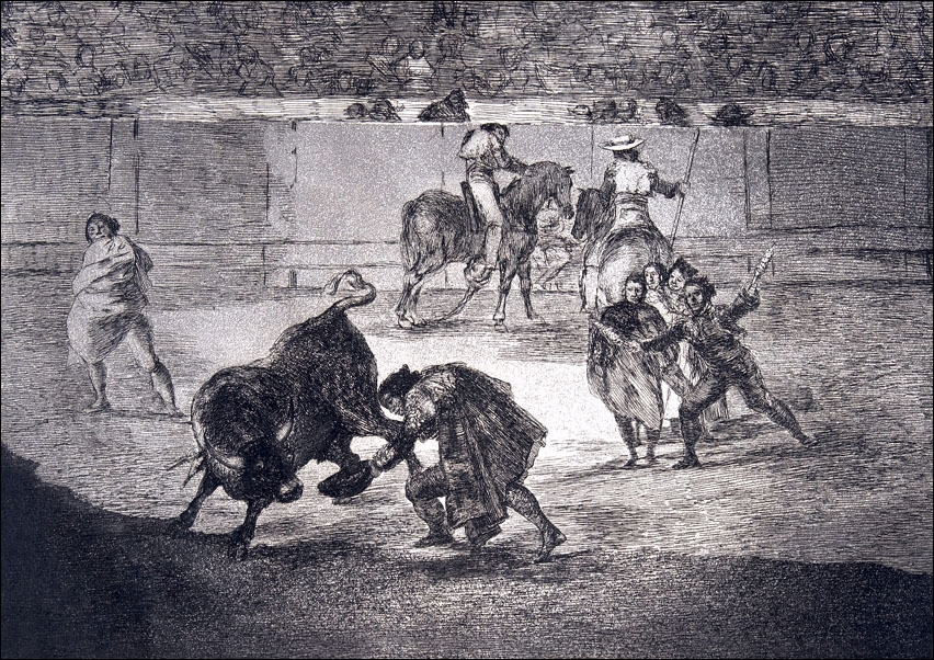 Image of Plate 29 of the Tauromaquia- Pepe Illo making the pass of the recorte, Francisco Goya - plakat Wymiar do wyboru: 30x20 cm