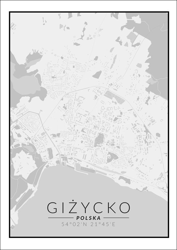 Image of Giżycko mapa czarno biała - plakat Wymiar do wyboru: 20x30 cm