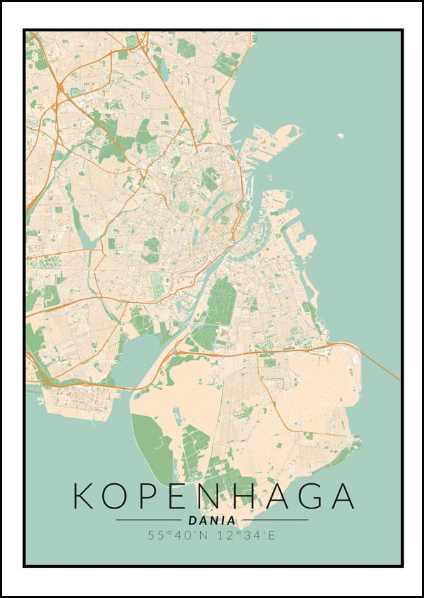 Image of Kopenhaga mapa kolorowa - plakat Wymiar do wyboru: 50x70 cm
