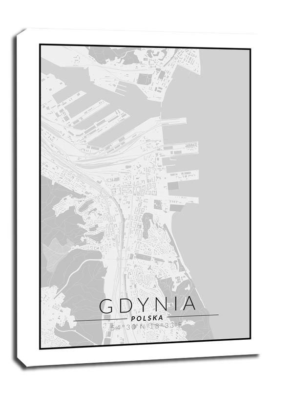 Image of Gdynia mapa czarno biała - obraz na płótnie Wymiar do wyboru: 40x50 cm