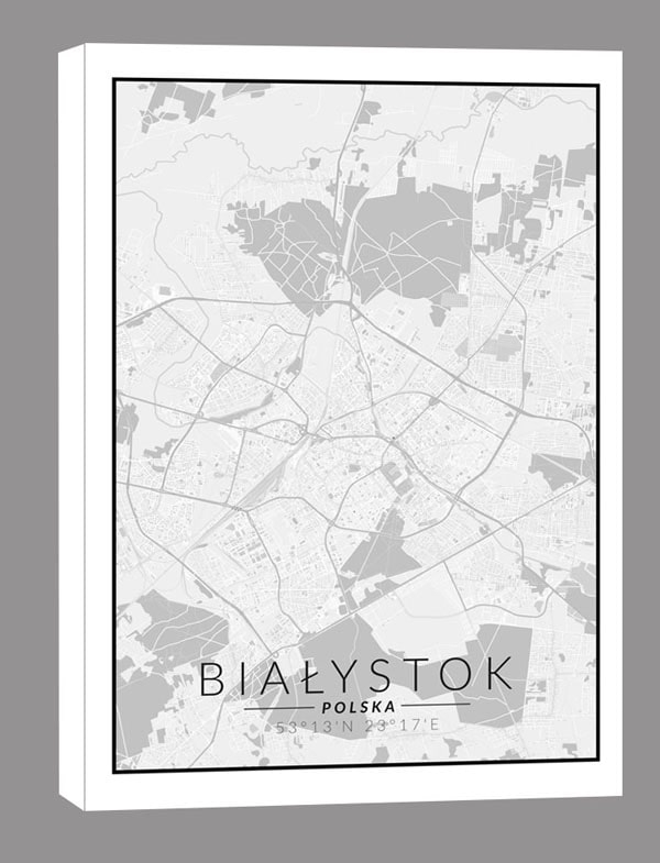 Image of Białystok, Polska mapa czarno biała - obraz na płótnie Wymiar do wyboru: 50x70 cm