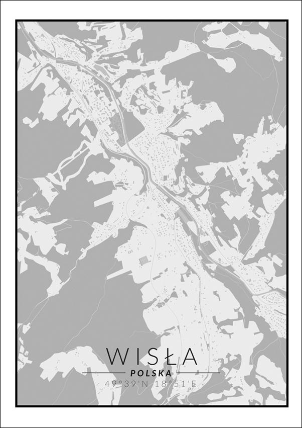 Image of Wisła mapa czarno biała - plakat Wymiar do wyboru: 29,7x42 cm