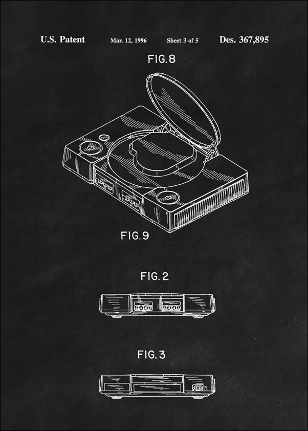 Image of Patent, Konsola PlayStation 1996 Czarny - plakat Wymiar do wyboru: 40x60 cm