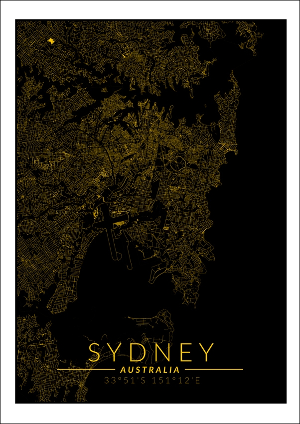 Image of Sydney mapa złota - plakat Wymiar do wyboru: 42x59,4 cm