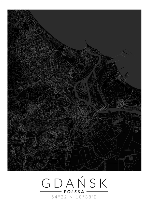 Image of Gdańsk mapa czarna - plakat Wymiar do wyboru: 50x70 cm