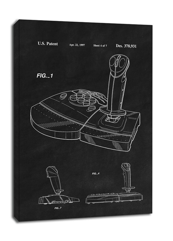 Image of Patent, Joystick Do gier 1997 Czarny - obraz na płótnie Wymiar do wyboru: 20x30 cm